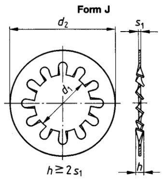 DIN 6797 J Toothed Washers Internal Form J DIN 6797 J Toothed Lock Washers Internal Form J
